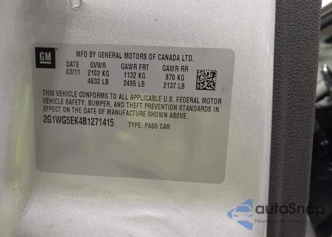 2011 Chevrolet Impala Lt from USA, damaged, VIN 2G1WG5EK4B1271415